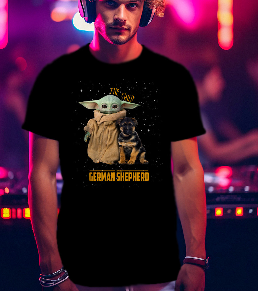 The Child Baby Yoda And German Shepherd Puppy T-Shirt