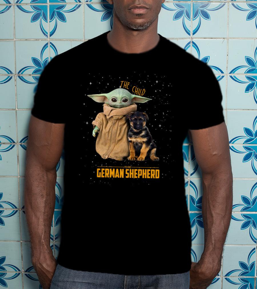 The Child Baby Yoda And German Shepherd Puppy T-Shirt