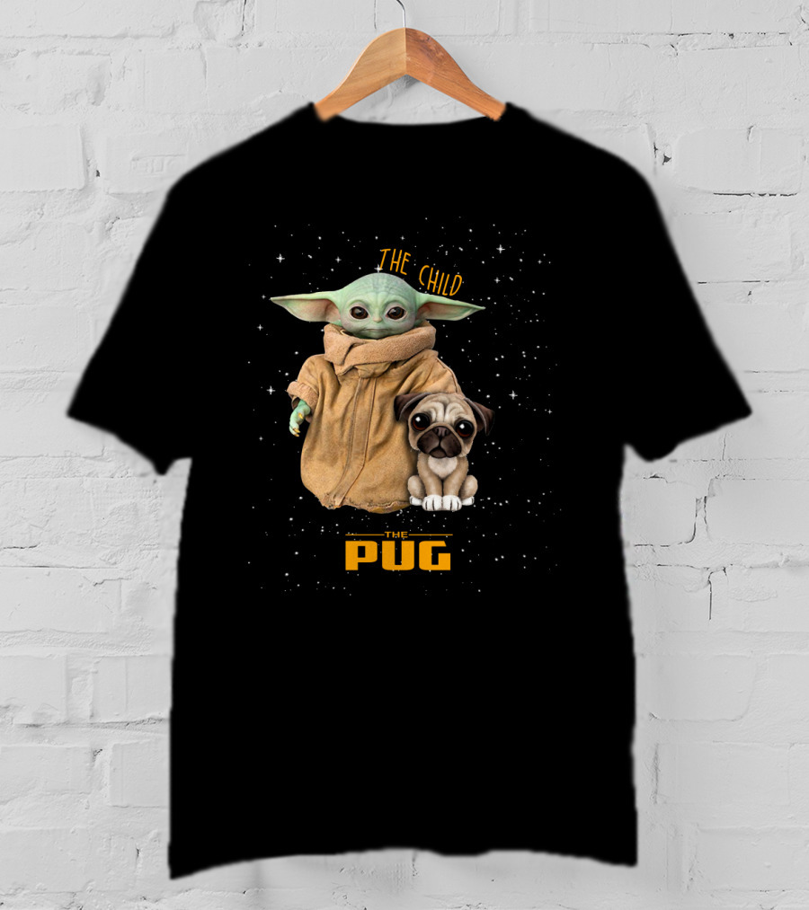 The Child Baby Yoda And Pug In Starry Space Scene T-Shirt
