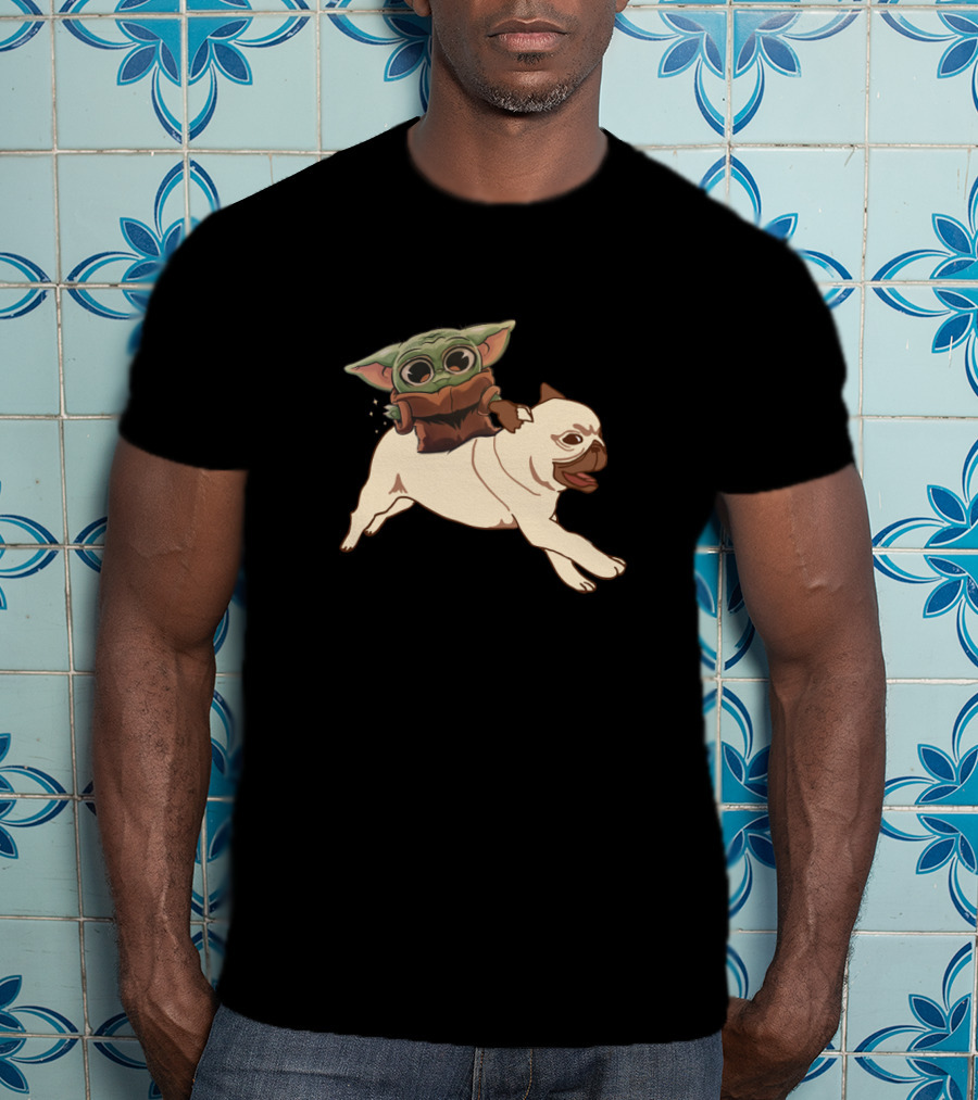 Pug With Child Character Riding T-Shirt