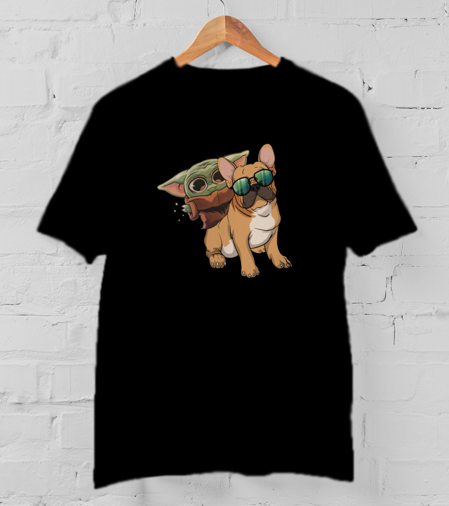 Bulldog Riding With Baby Alien In Sunglasses T-Shirt