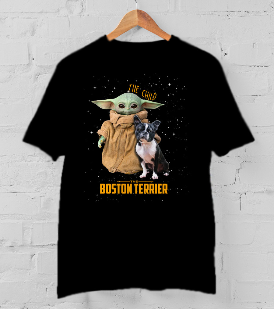 The Child Baby Yoda And Boston Terrier Duo In Space T-Shirt