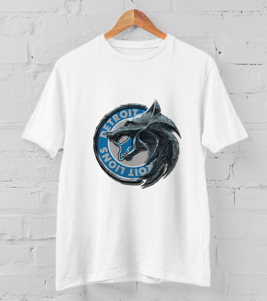 Detroit Lions Nfl Football Team Logo With Stylized Wolf Head T-Shirt
