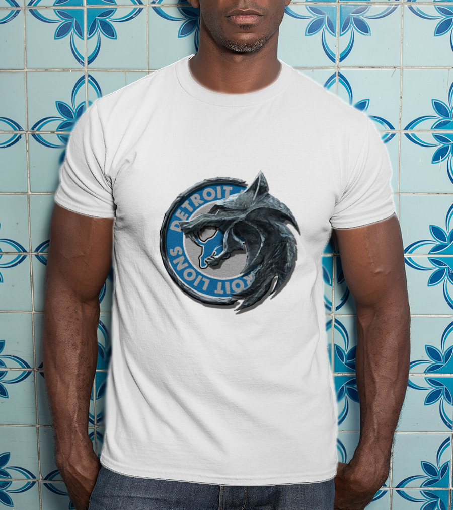 Detroit Lions Nfl Football Team Logo With Stylized Wolf Head T-Shirt