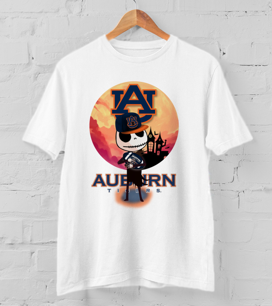 Auburn Tigers Halloween Skeleton Jack O'lantern Football T-Shirt