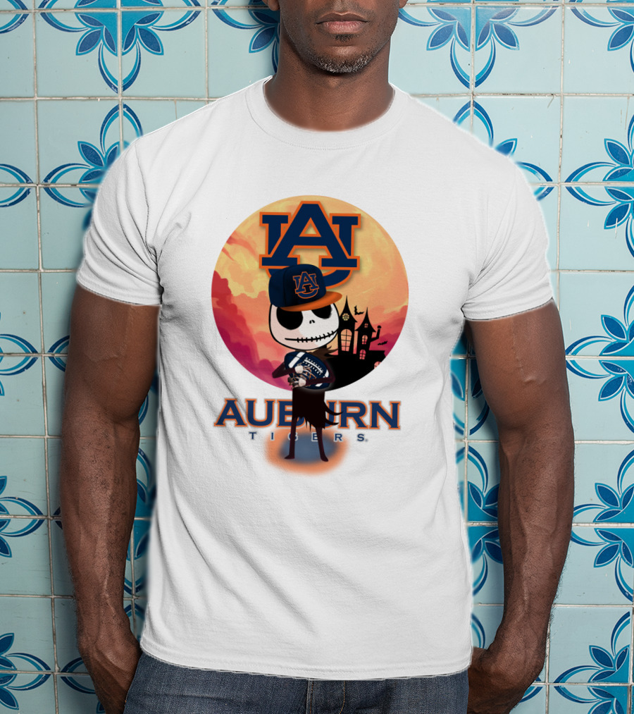 Auburn Tigers Halloween Skeleton Jack O'lantern Football T-Shirt