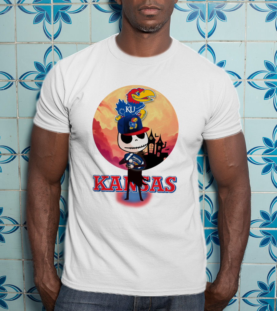 Kansas Jayhawks Jack Skellington Halloween Fan Gear T-Shirt