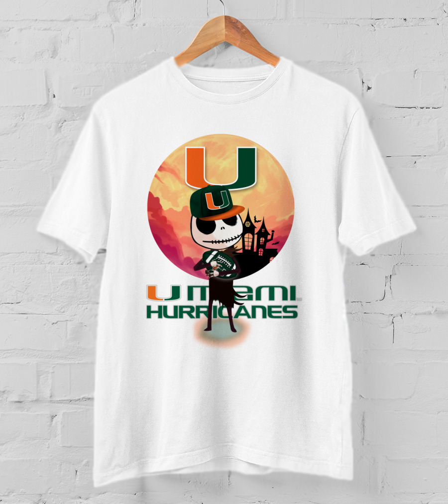 U Miami Hurricanes Skeleton Halloween Theme T-Shirt
