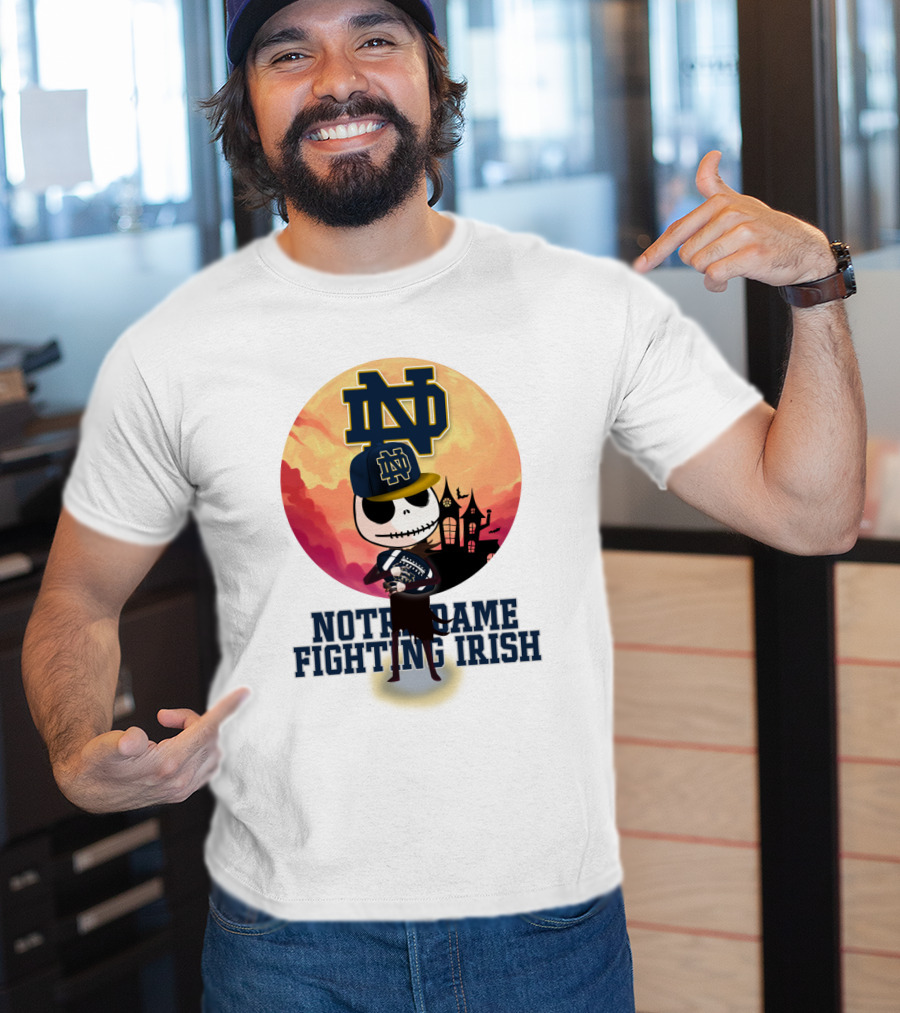Notre Dame Fighting Irish Skull Fan With Stadium And Nd Cap T-Shirt