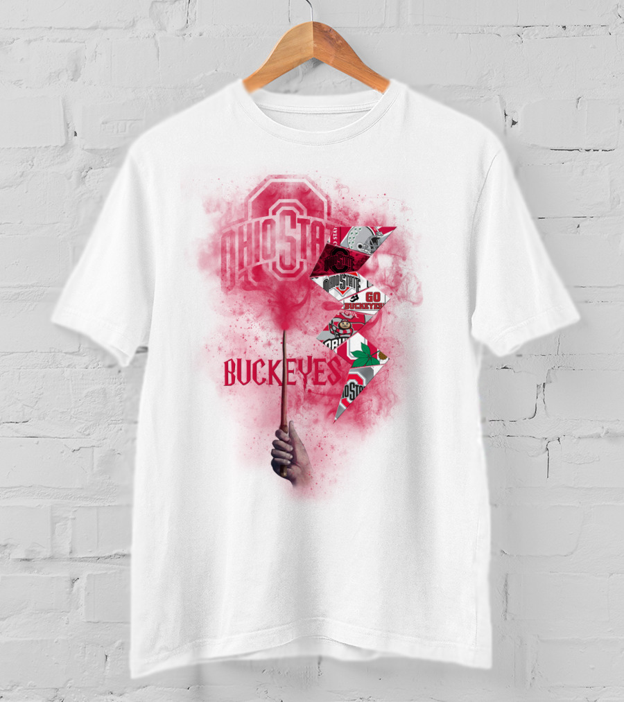 Ohio State Buckeyes Logo And Symbols Collage With Scarlet Smoke T-Shirt