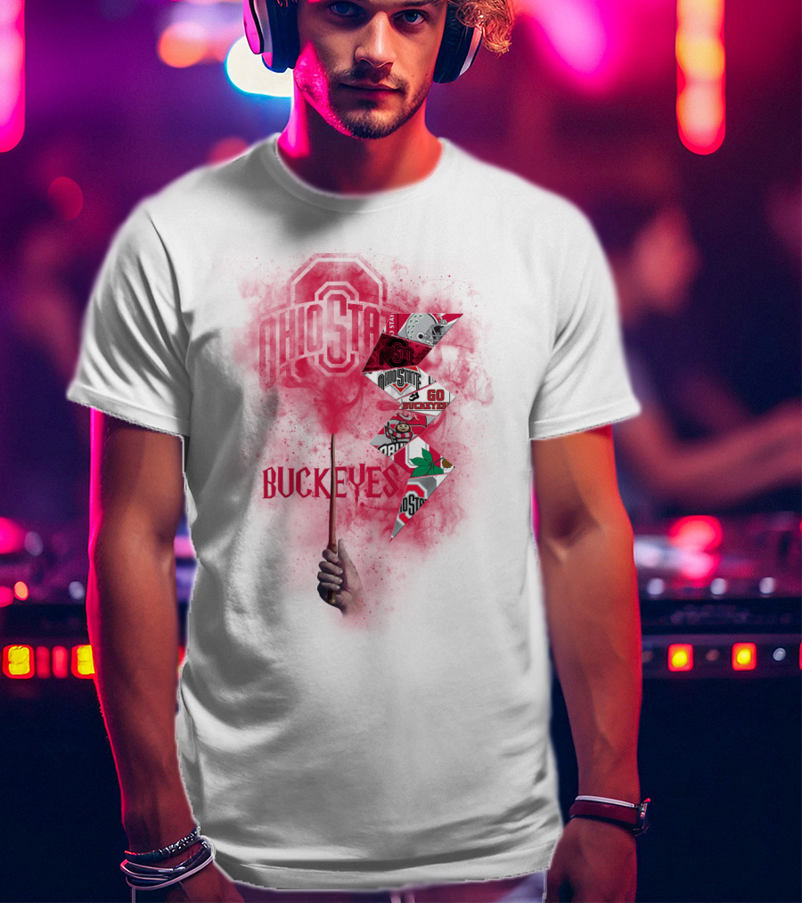 Ohio State Buckeyes Logo And Symbols Collage With Scarlet Smoke T-Shirt