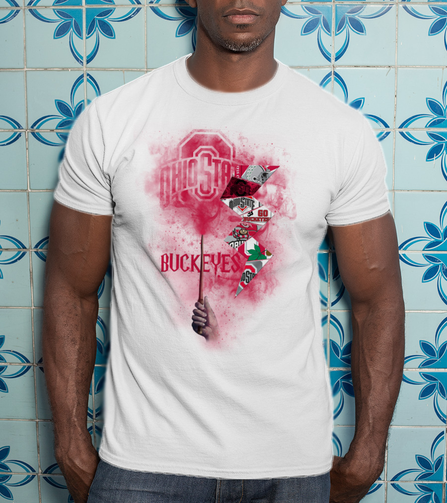 Ohio State Buckeyes Logo And Symbols Collage With Scarlet Smoke T-Shirt