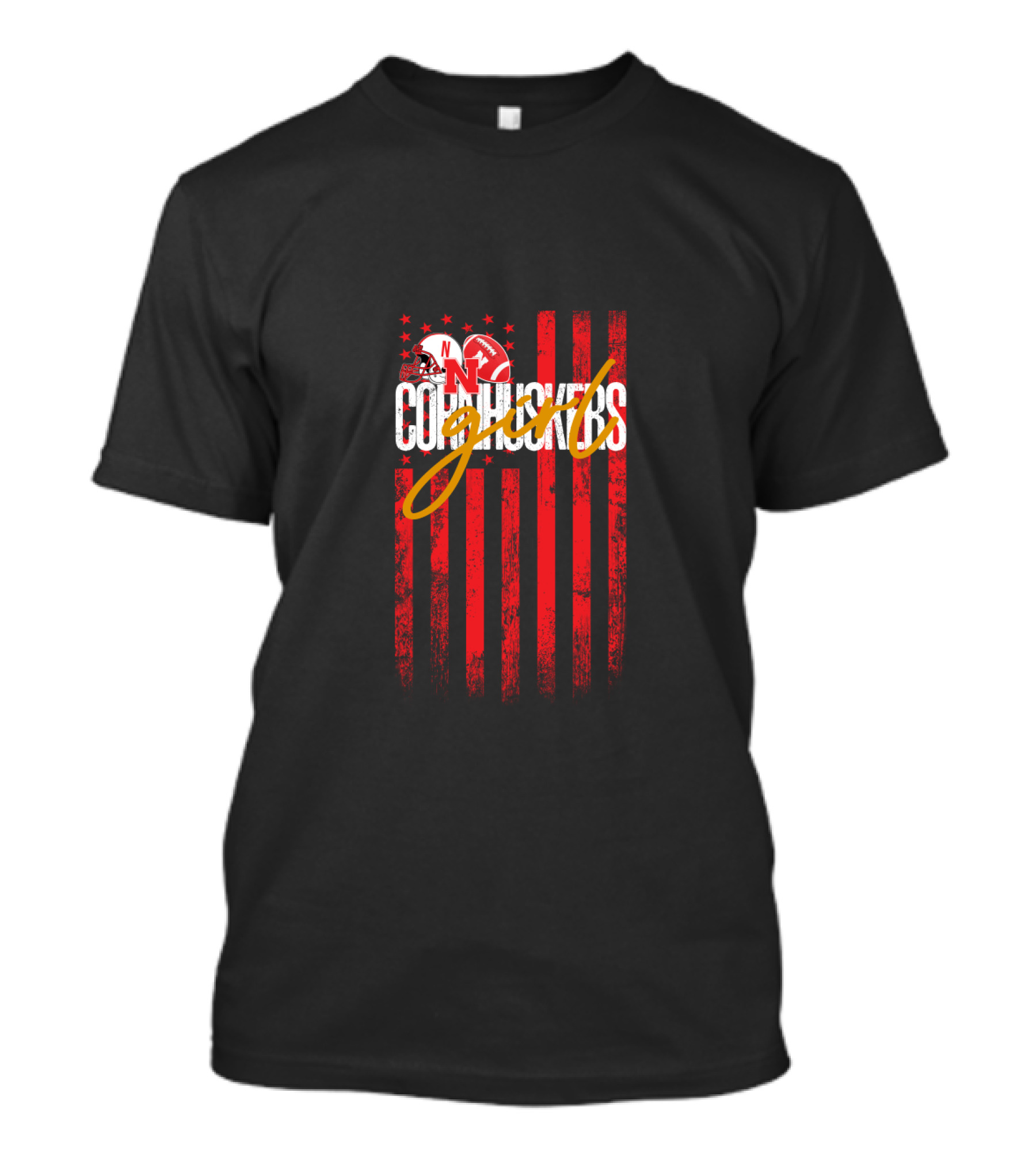 Cornhuskers N Helmet Script Flag Stars Red Stripes Chtnca3008 T-Shirt