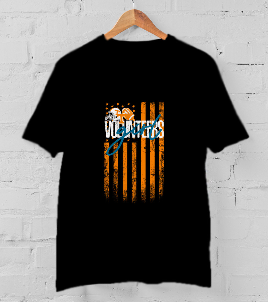 Volunteers Football Flag Stripes Helmet Tennessee T-Shirt