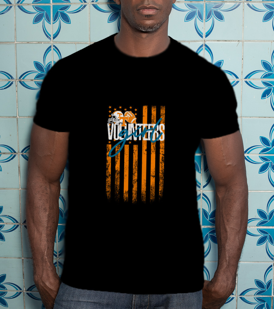 Volunteers Football Flag Stripes Helmet Tennessee T-Shirt