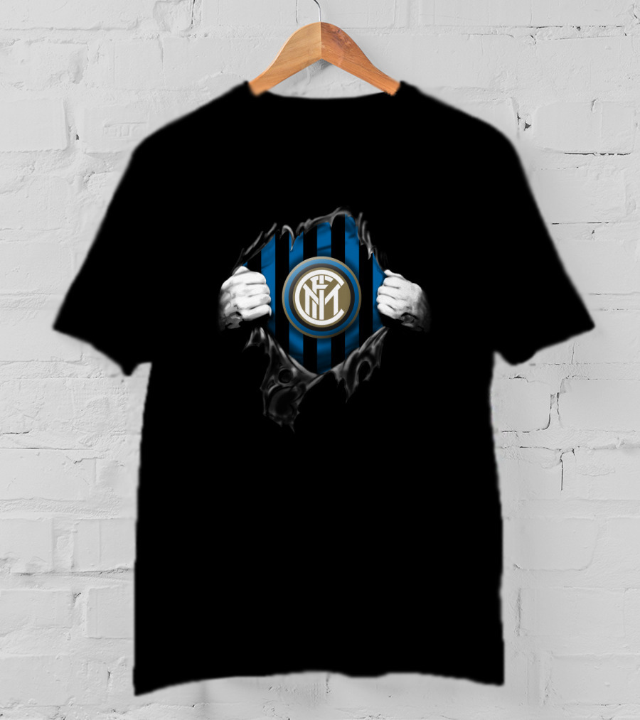 Internazionale Black Blue Stripes Emblem T-Shirt