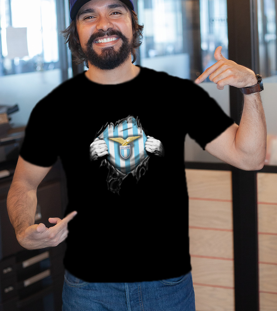 Ss Lazio Eagle Emblem On Blue Striped Background Ditsa1004-Lazio T-Shirt