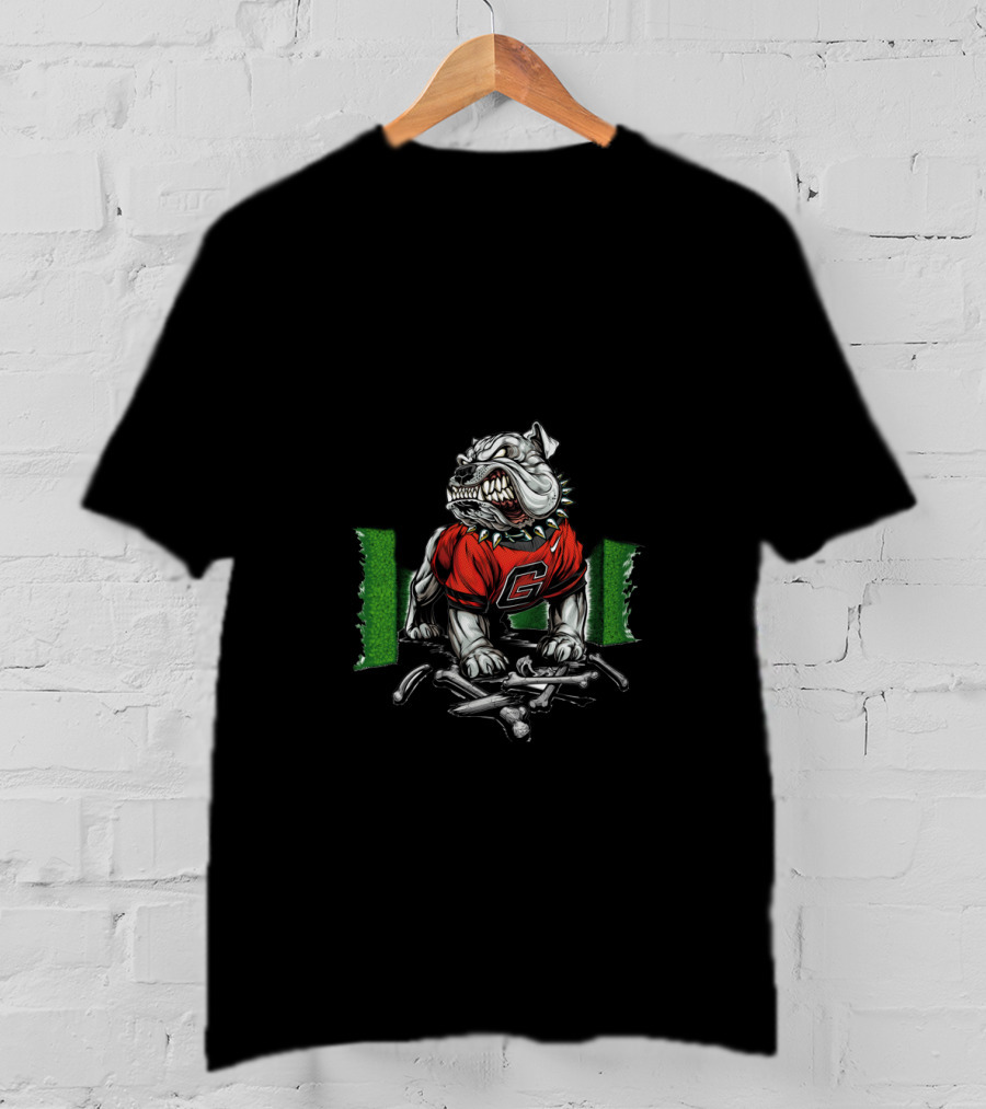 Chtnc2003 Fierce Bulldog Wearing Red Jersey With G On Green T-Shirt
