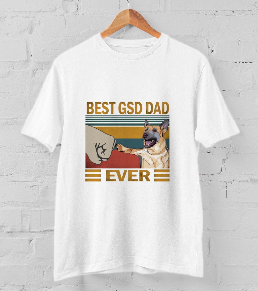 Best Gsd Dad Ever Fist Bumping German Shepherd Striped T-Shirt