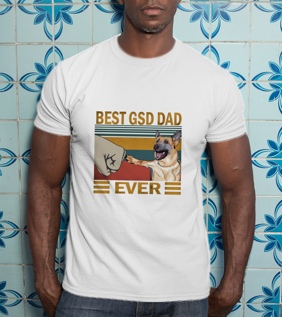 Best Gsd Dad Ever Fist Bumping German Shepherd Striped T-Shirt