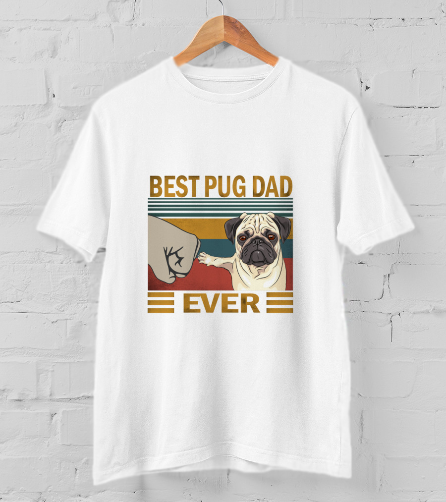 Best Pug Dad Ever Fist Bump Retro Style T-Shirt