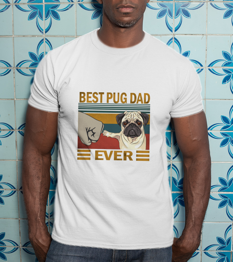 Best Pug Dad Ever Fist Bump Retro Style T-Shirt