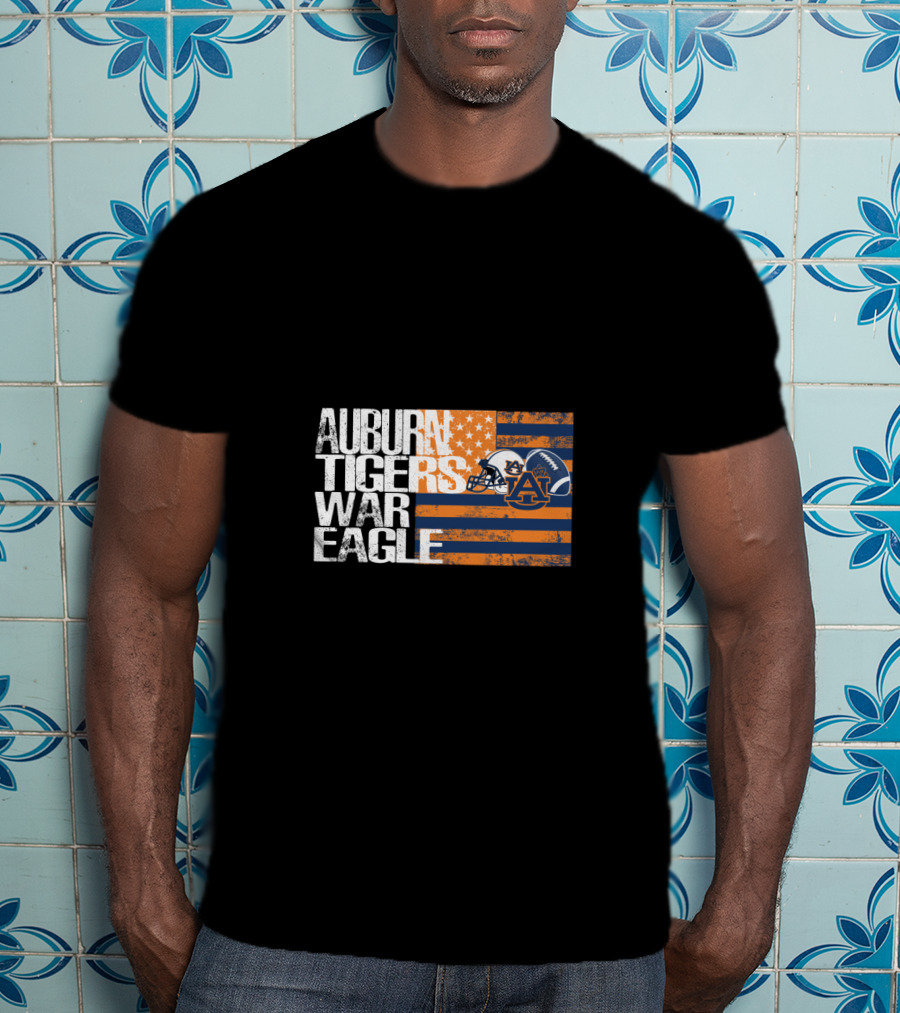 Auburn Tigers War Eagle American Flag Football Helmet T-Shirt