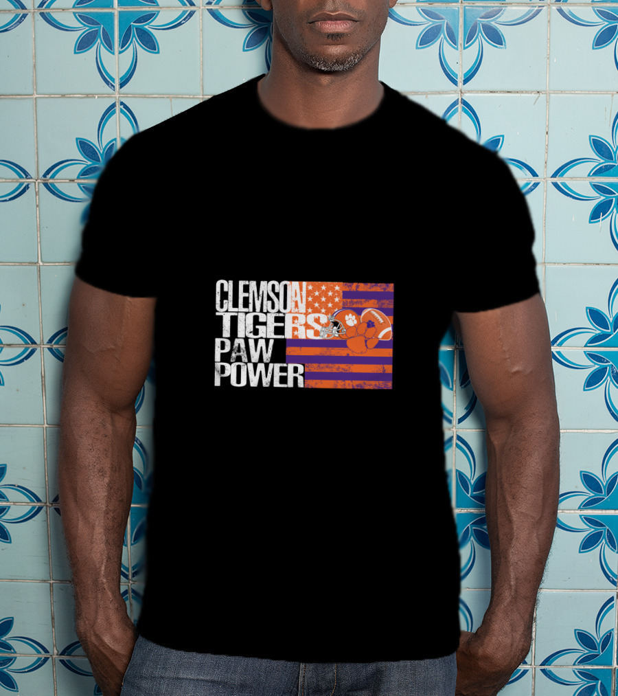 Clemson Tigers Paw Power American Flag T-Shirt