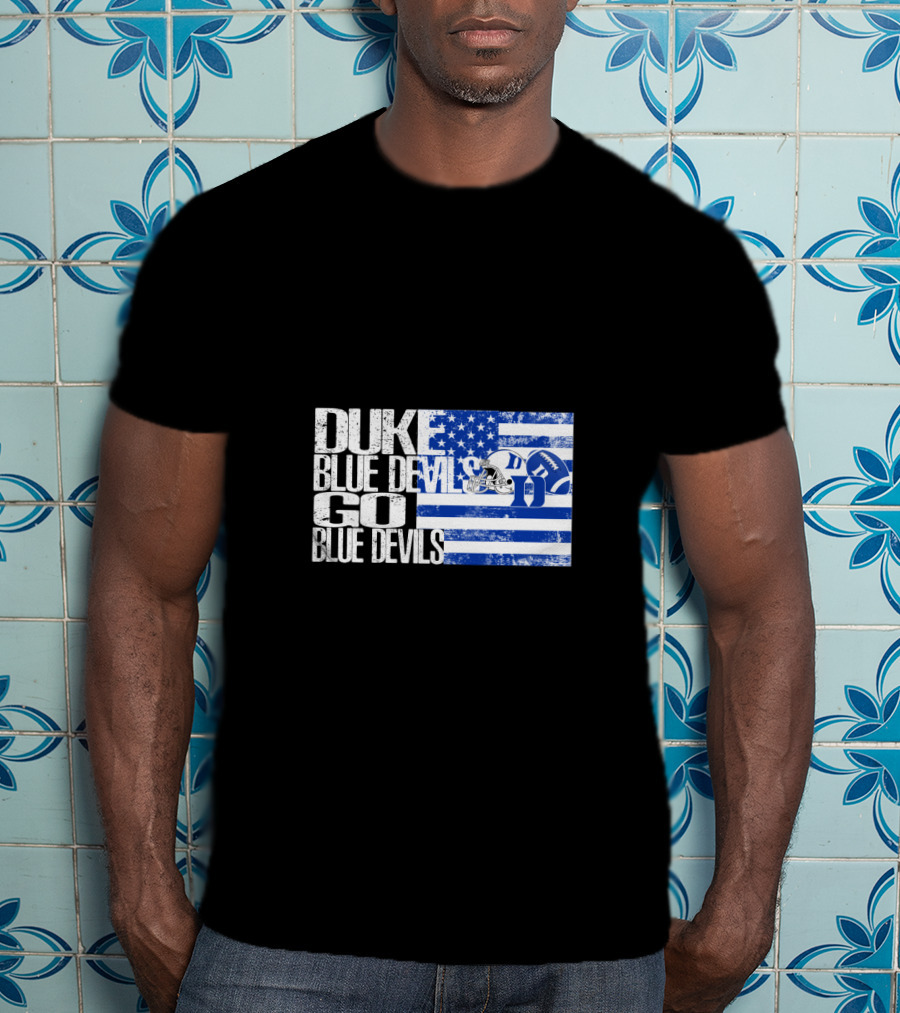 Duke Blue Devils Go Blue Devils Usa Flag Football Helmet T-Shirt