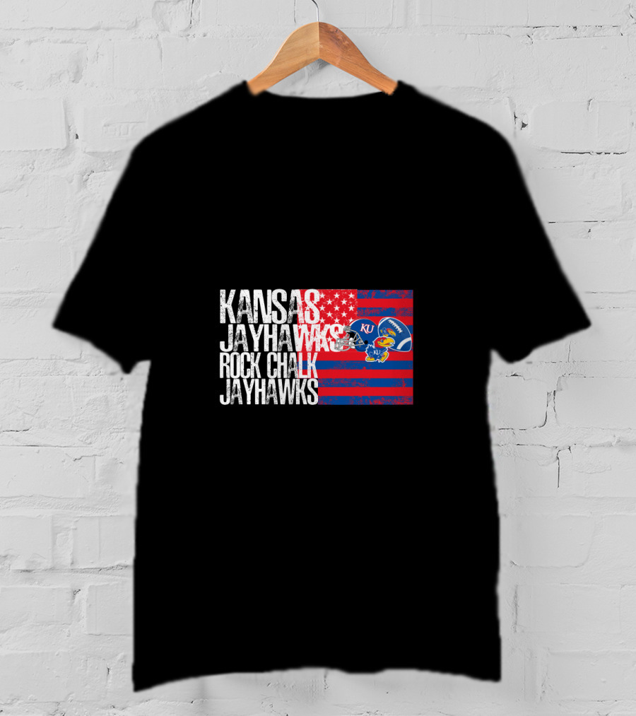 Kansas Jayhawks Rock Chalk Jayhawks Ku Football Helmet Stars And Stripes T-Shirt