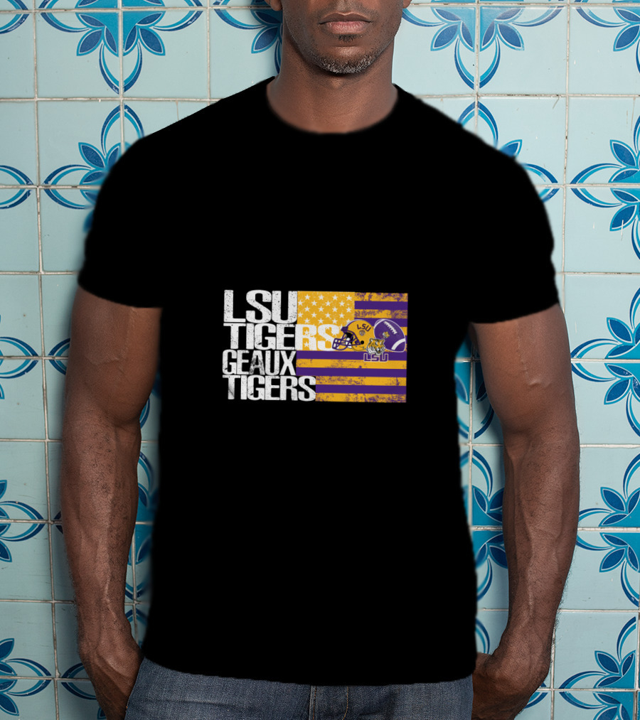 Lsu Tigers Geaux Tigers Purple And Gold Stripes Football Helmet T-Shirt