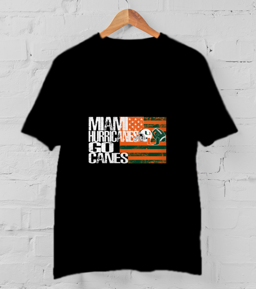 Miami Hurricanes Go Canes American Flag Football Helmets T-Shirt
