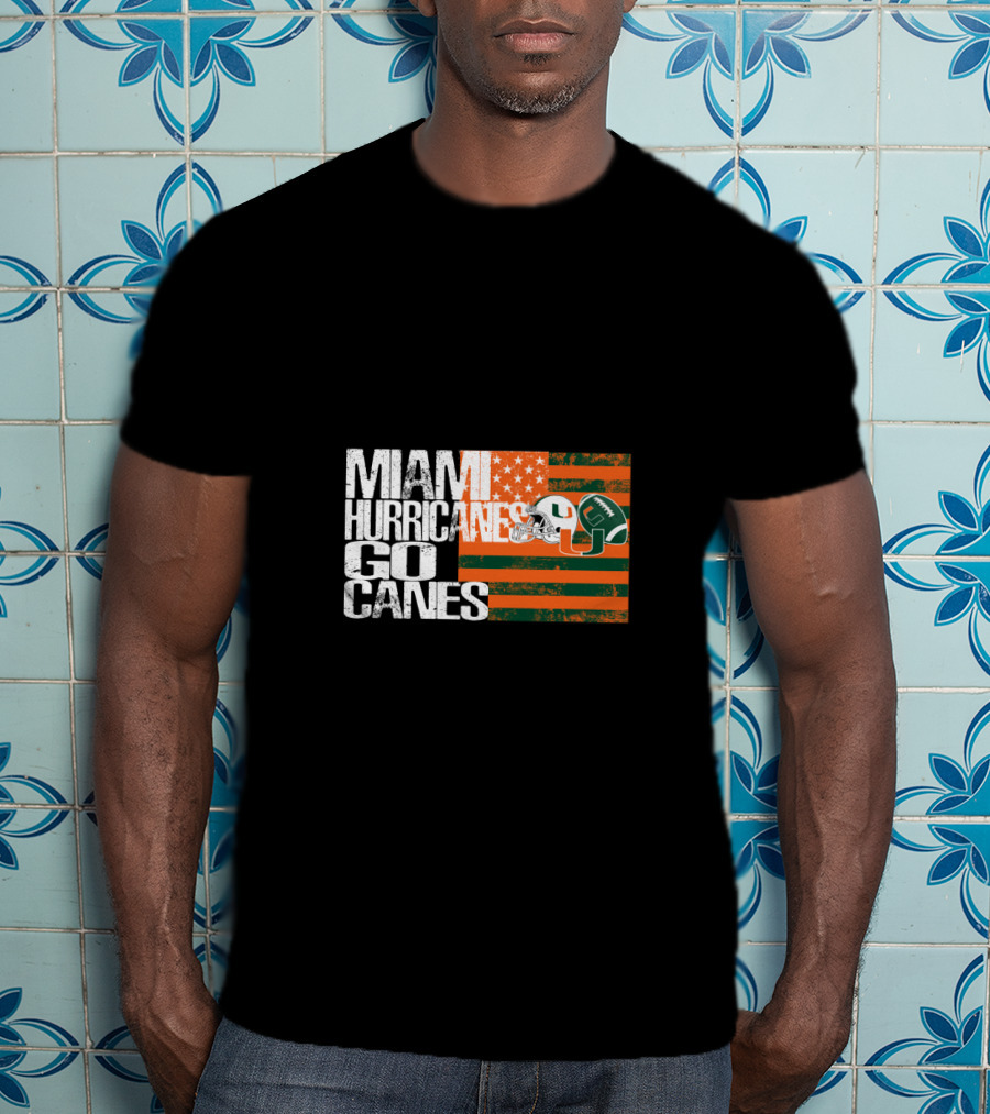 Miami Hurricanes Go Canes American Flag Football Helmets T-Shirt