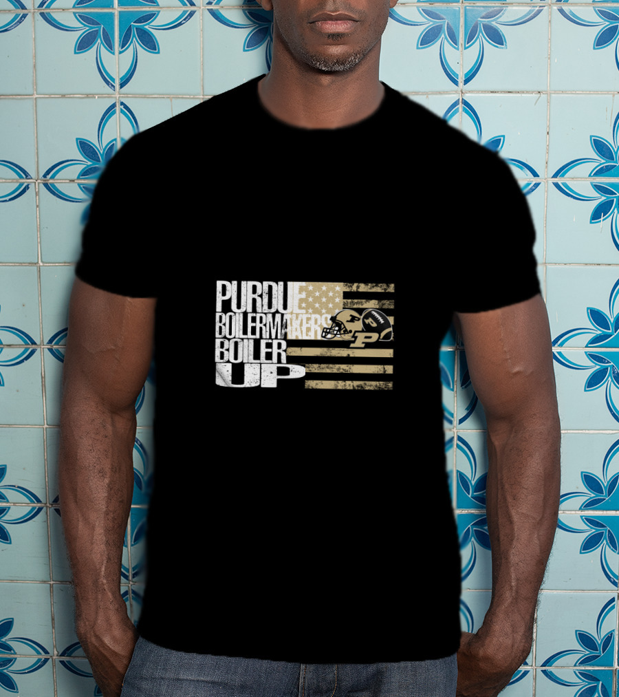 Purdue Boilermakers Boiler Up American Flag Football Helmet T-Shirt