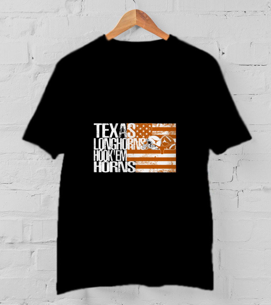 Texas Longhorns Hook 'Em Horns American Flag Football Helmet T-Shirt