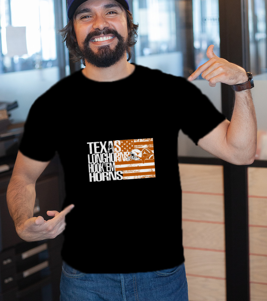 Texas Longhorns Hook 'Em Horns American Flag Football Helmet T-Shirt