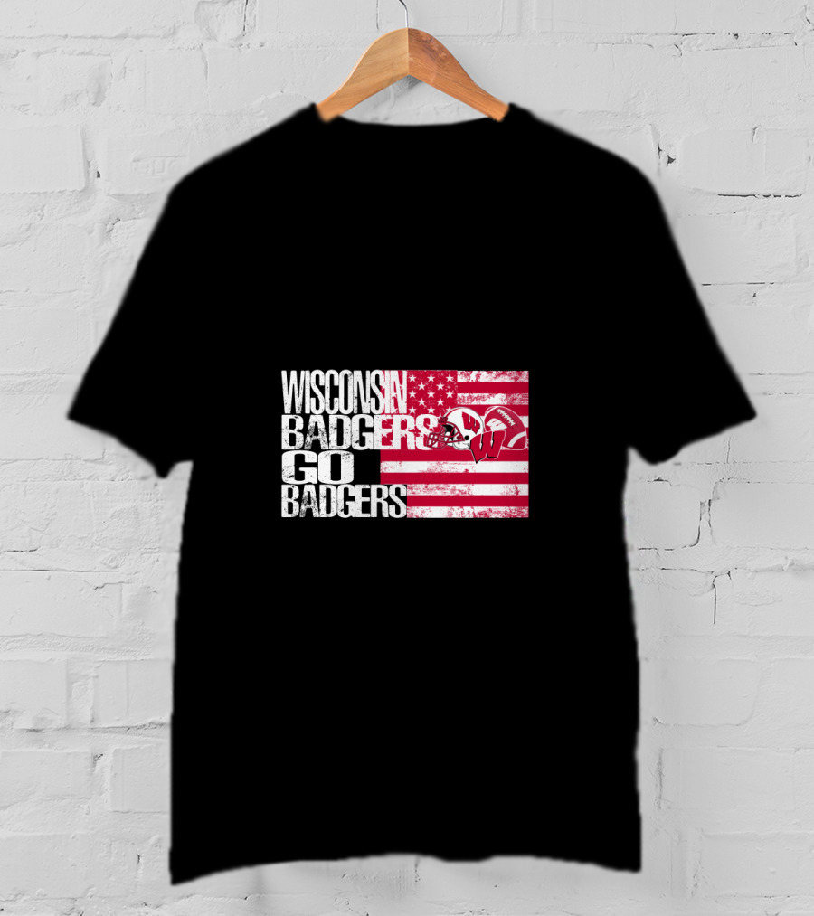Wisconsin Badgers Go Badgers American Flag Helmet T-Shirt