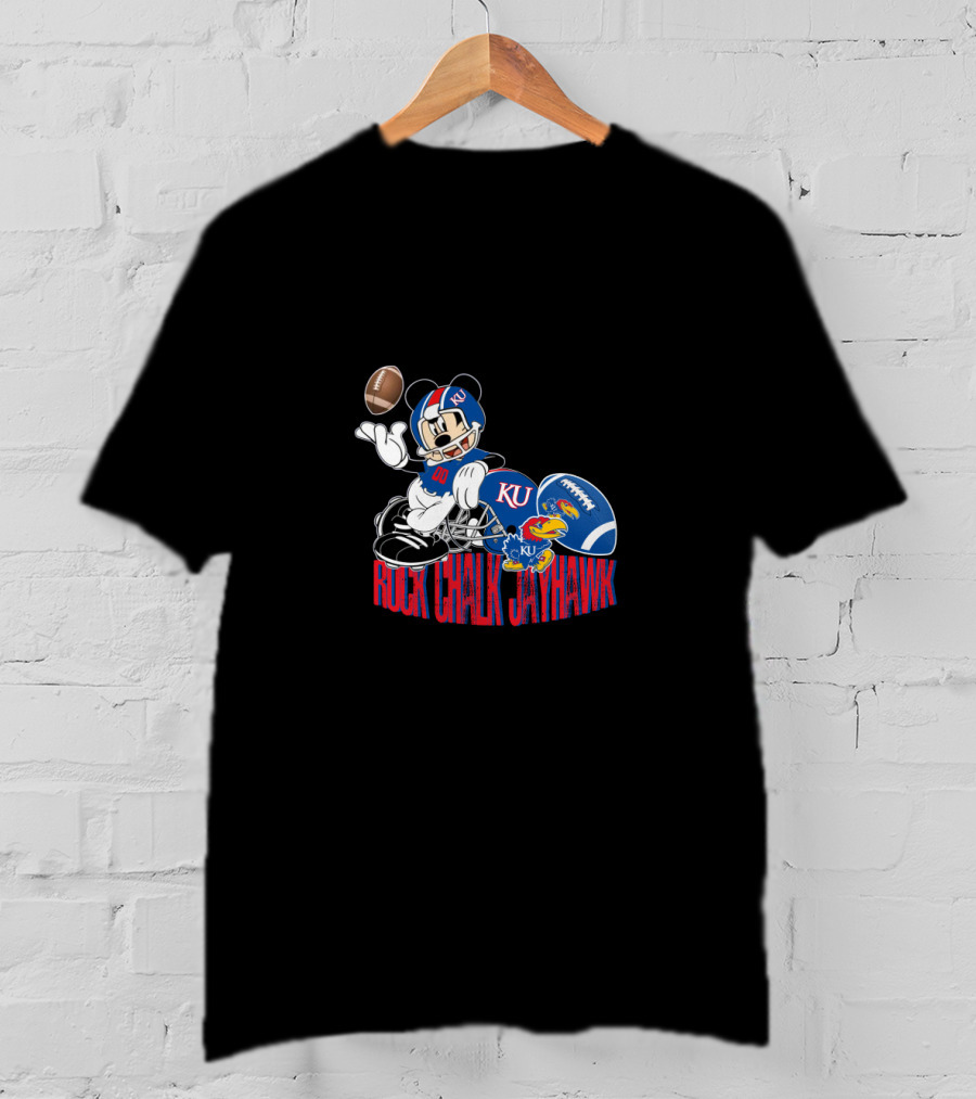 Ku Rock Chalk Jayhawk Football Mickey Mouse T-Shirt
