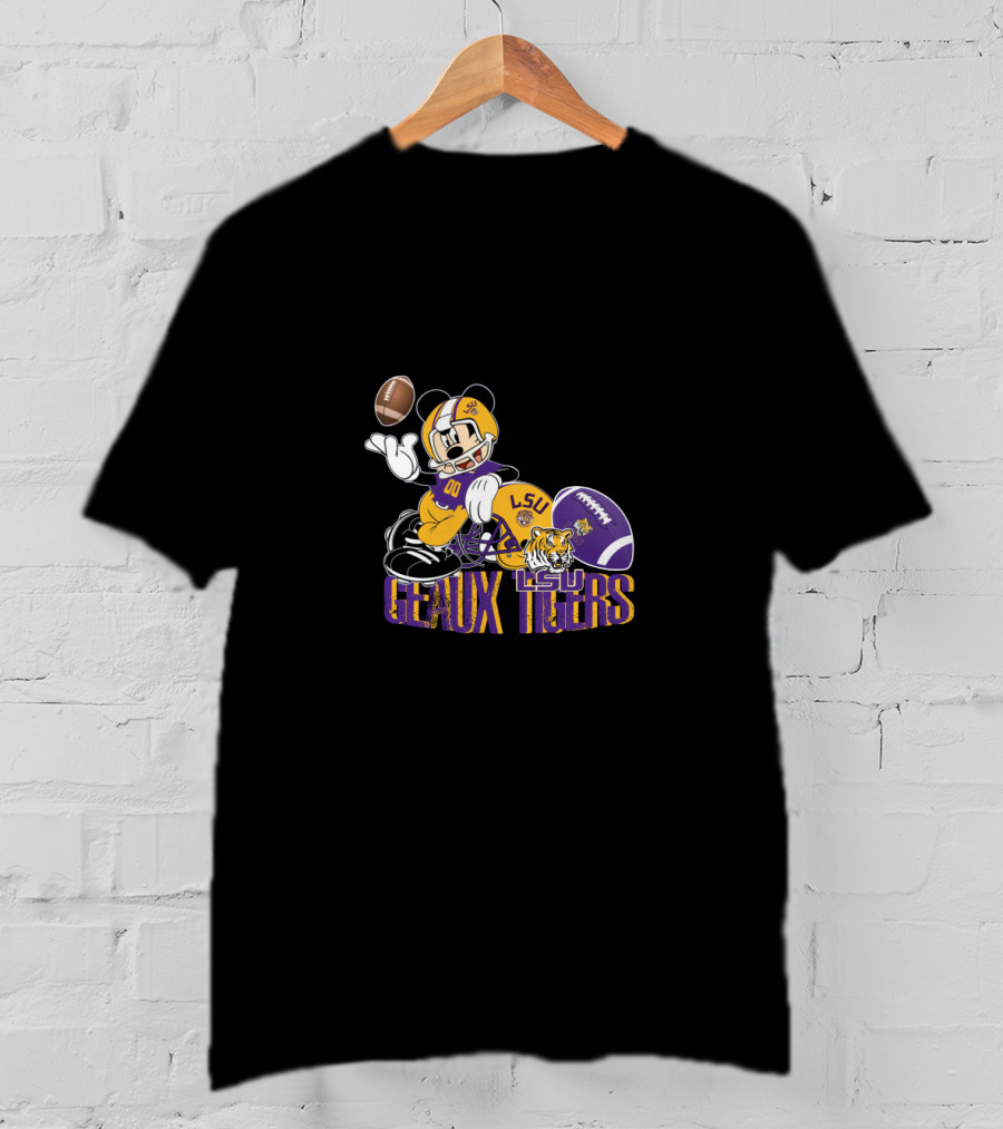Lsu Geaux Tigers Football Mickey Lsu Tiger Helmet And Football T-Shirt