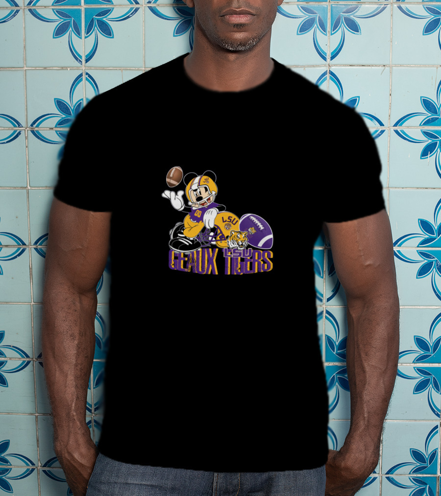 Lsu Geaux Tigers Football Mickey Lsu Tiger Helmet And Football T-Shirt