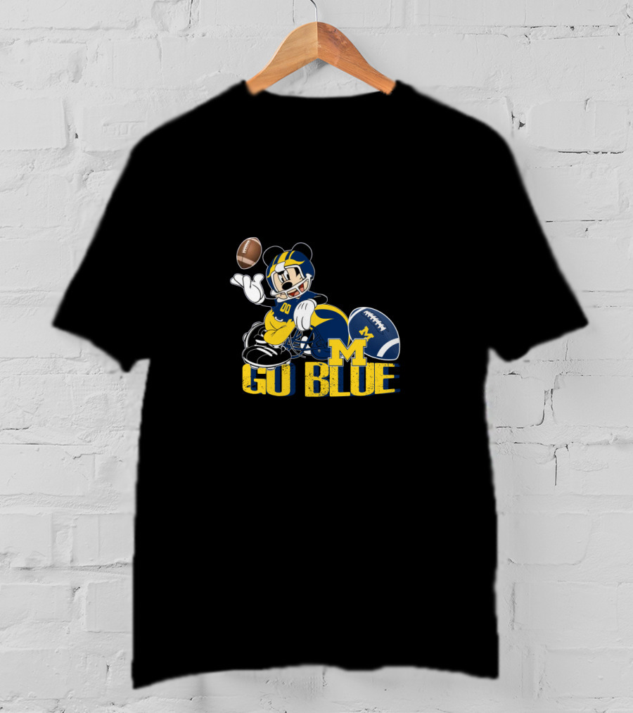 Mickey Mouse University Of Michigan Go Blue Football T-Shirt