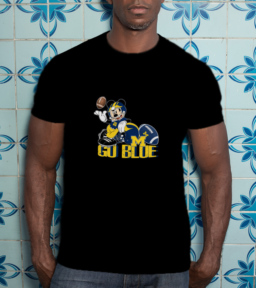 Mickey Mouse University Of Michigan Go Blue Football T-Shirt