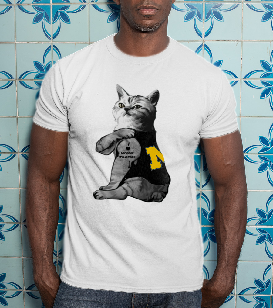 Michigan Wolverines Cat With Yellow Block M T-Shirt