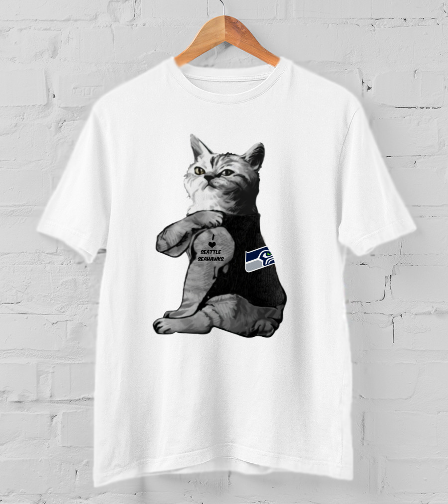 Seattle Seahawks Cat Tattoo Poses T-Shirt