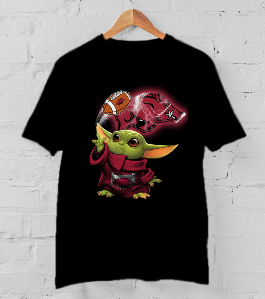 Baby Yoda Razorbacks Football Magic Charm T-Shirt
