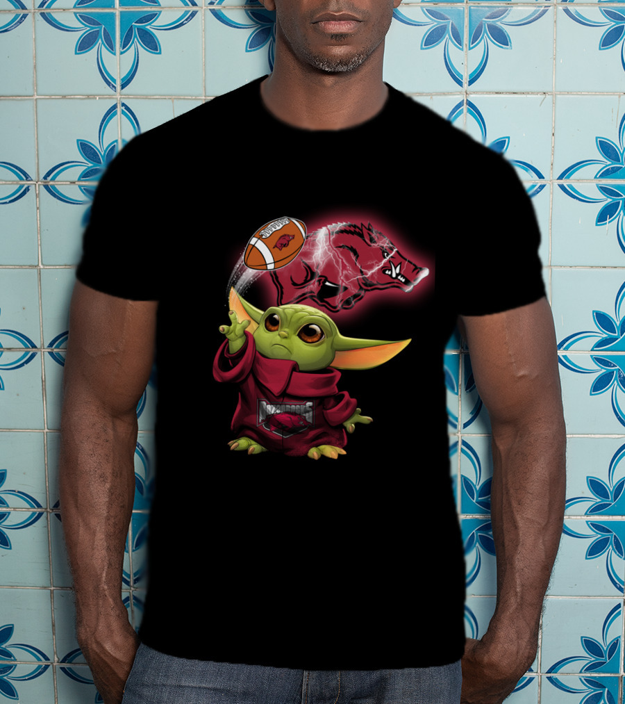 Baby Yoda Razorbacks Football Magic Charm T-Shirt