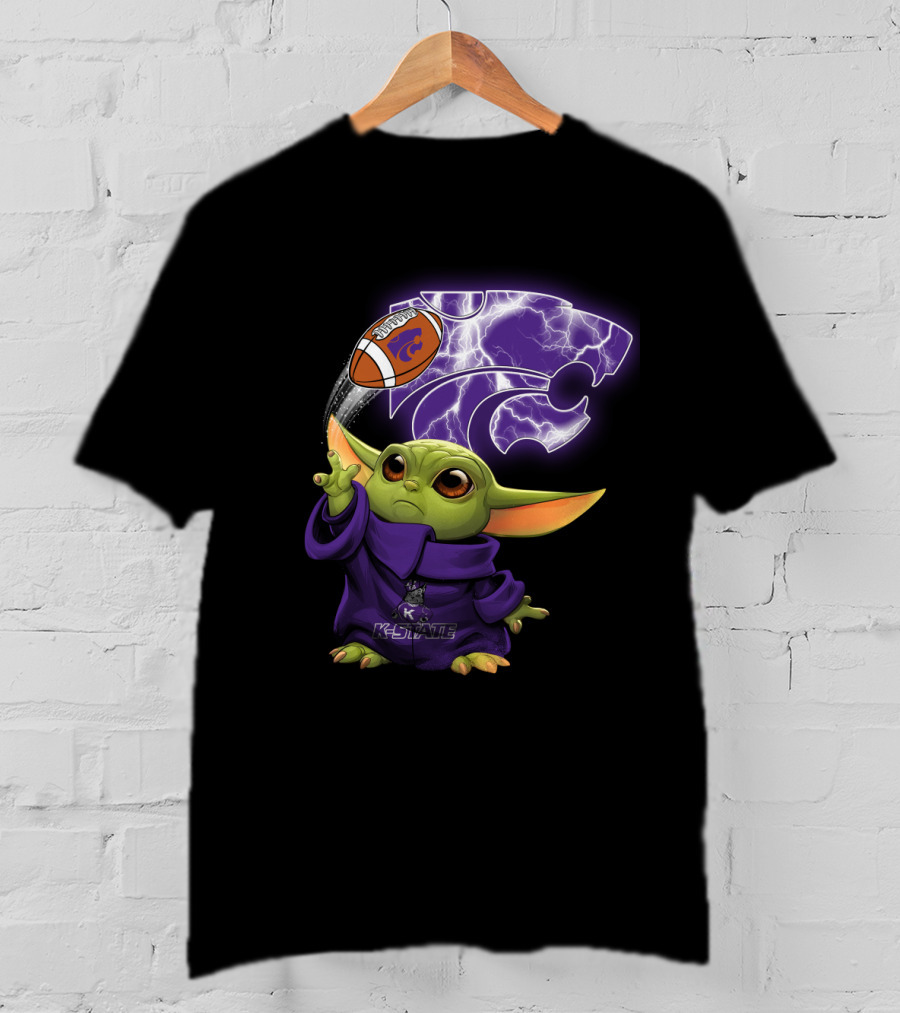 K-State Baby Yoda Holding Kansas State Football T-Shirt