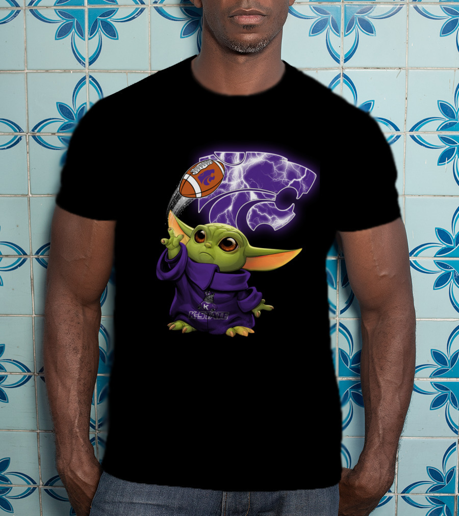 K-State Baby Yoda Holding Kansas State Football T-Shirt