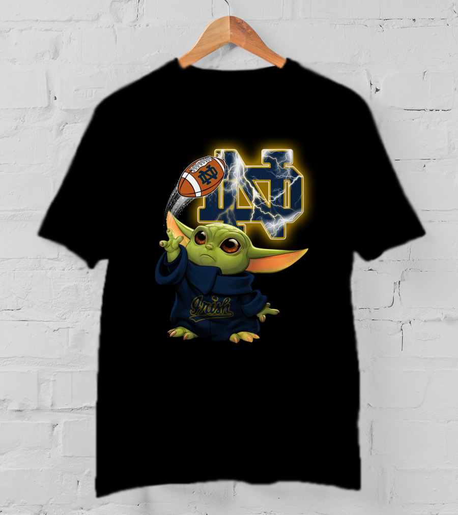 Notre Dame Irish Baby Yoda Football Lightning T-Shirt