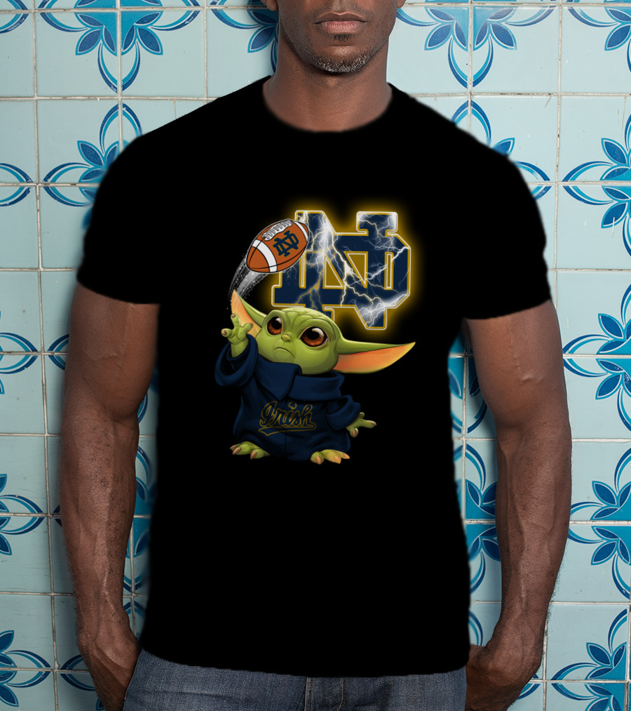 Notre Dame Irish Baby Yoda Football Lightning T-Shirt